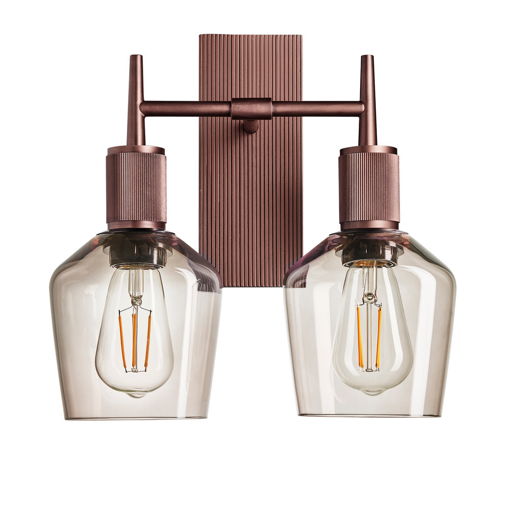 Henley Smoked Glass Schoolhouse Double Wall Light in 5.5 Inch with Bronze Holder