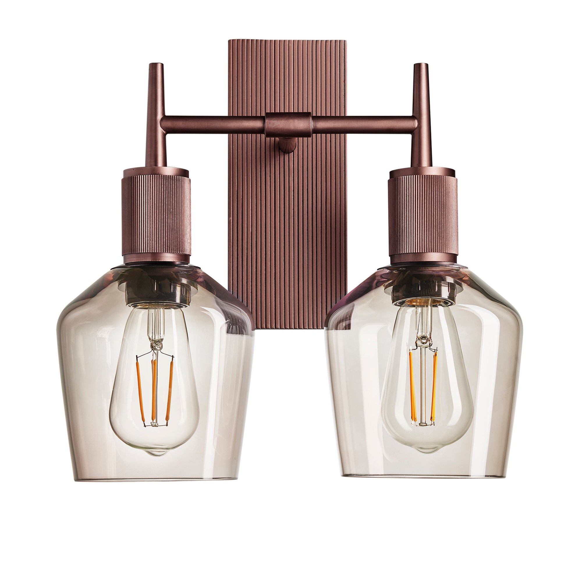 Henley Smoked Glass Schoolhouse Double Wall Light in 5.5 Inch with Bronze Holder