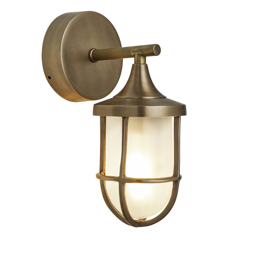Harbour Outdoor & Bathroom Wall Light in Brass with Frosted Glass
