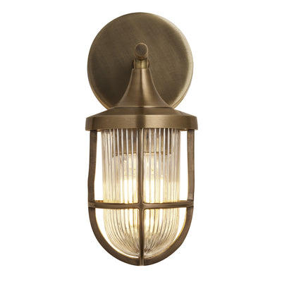 Harbour Outdoor & Bathroom Wall Light in Brass with Ribbed Glass