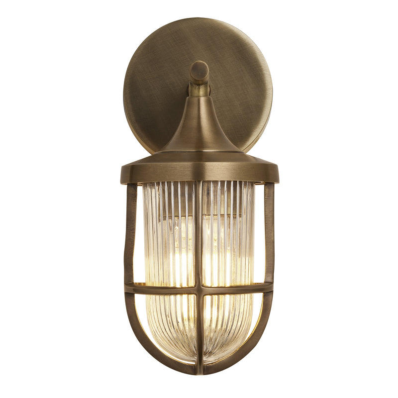 Harbour Outdoor & Bathroom Wall Light in Brass with Ribbed Glass