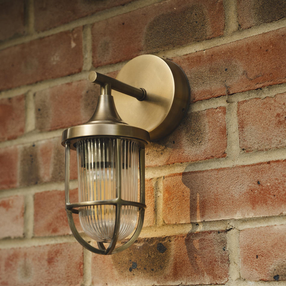 Harbour Outdoor & Bathroom Wall Light in Brass with Ribbed Glass
