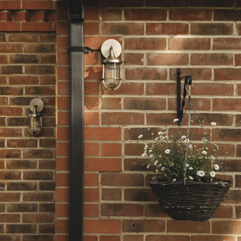 Harbour Outdoor & Bathroom Wall Light in Brass with Ribbed Glass