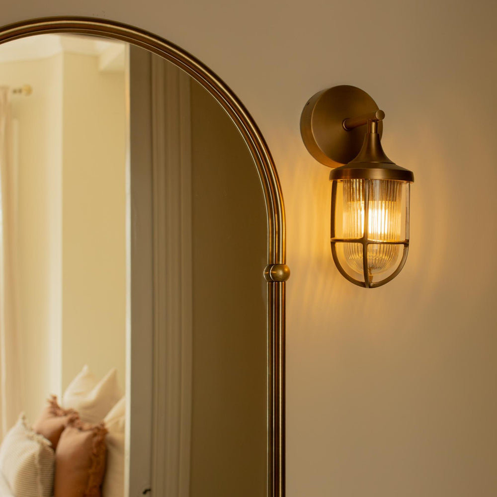 Harbour Outdoor & Bathroom Wall Light in Brass with Ribbed Glass