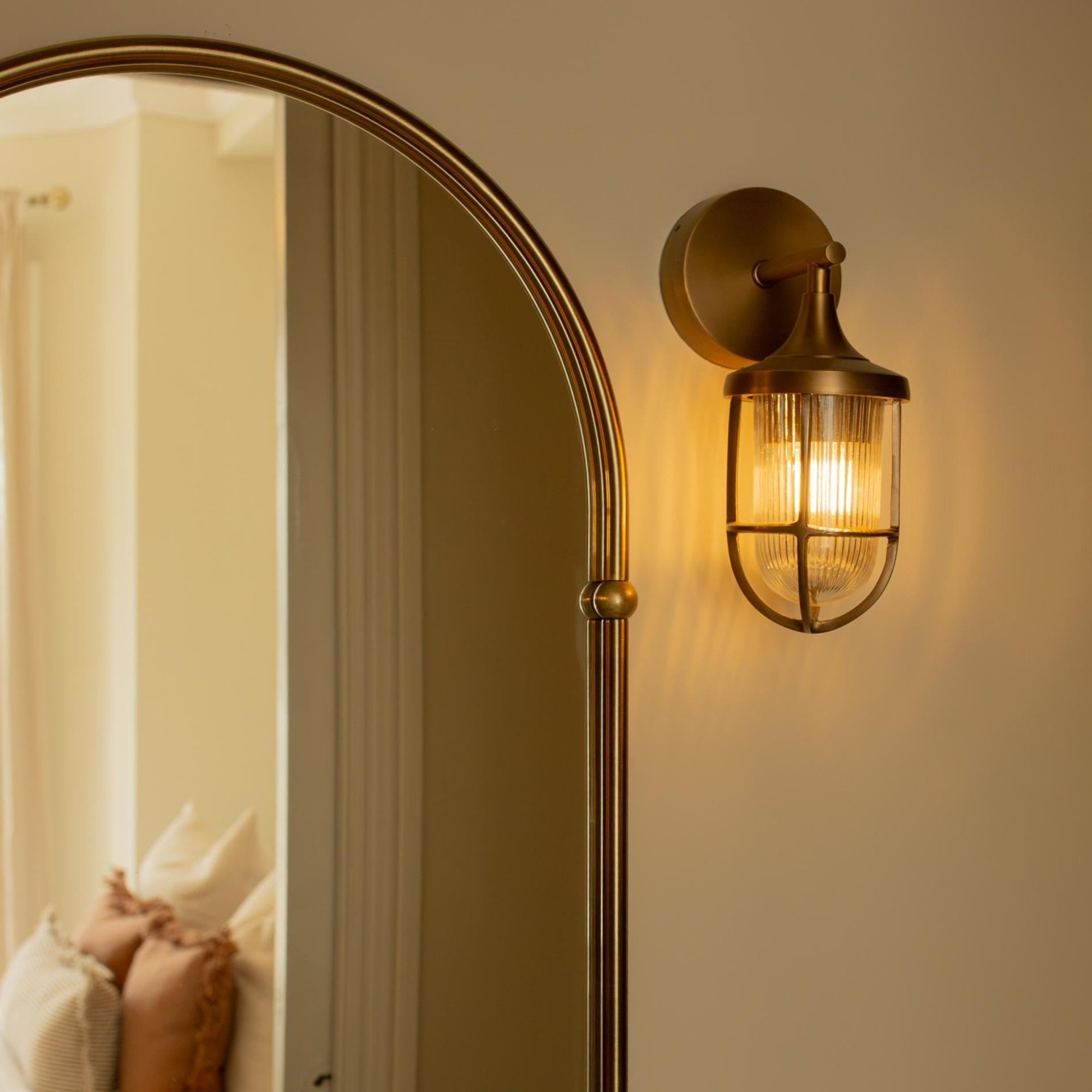 Harbour Outdoor & Bathroom Wall Light in Brass with Ribbed Glass