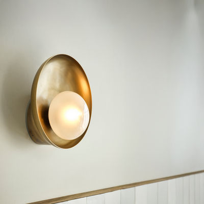 Hayle Outdoor & Bathroom Round Diffuser Wall Light in Brass