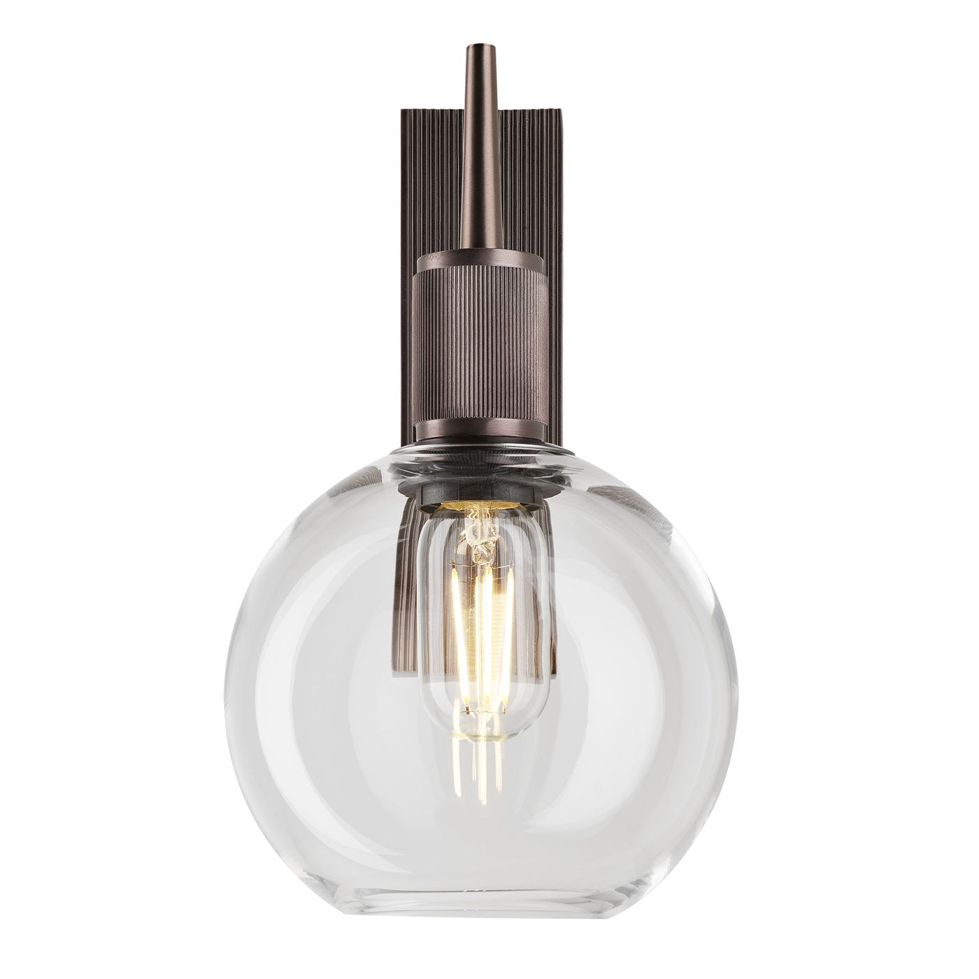 Henley Glass Globe Wall Light 7 Inch Clear featuring a single clear glass globe with a bronze holder front view