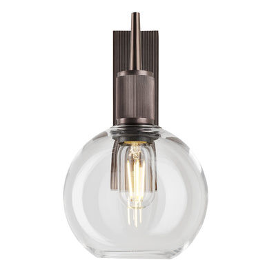 Henley Glass Globe Wall Light 7 Inch Clear featuring a single clear glass globe with a bronze holder front view