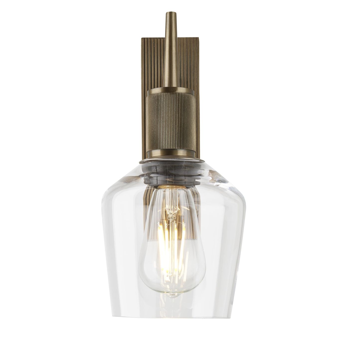 Henley Glass Schoolhouse Wall Light 5.5 Inch Clear featuring a single clear glass shade with a brass holder front view