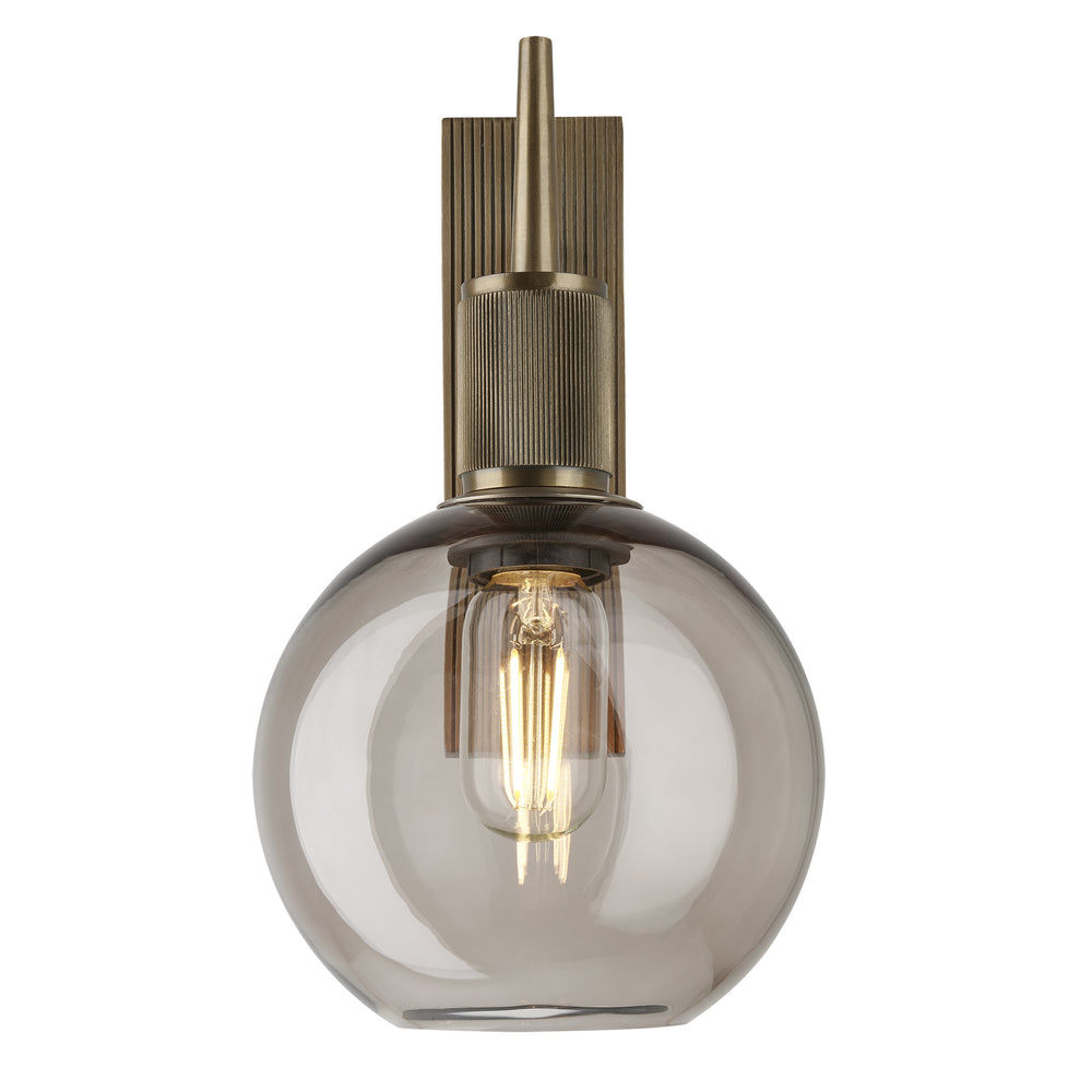 Henley Smoked Glass Globe Wall Light 7 Inch Mocha featuring a single smoked glass globe with a brass holder front view