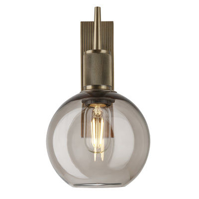Henley Smoked Glass Globe Wall Light 7 Inch Mocha featuring a single smoked glass globe with a brass holder front view