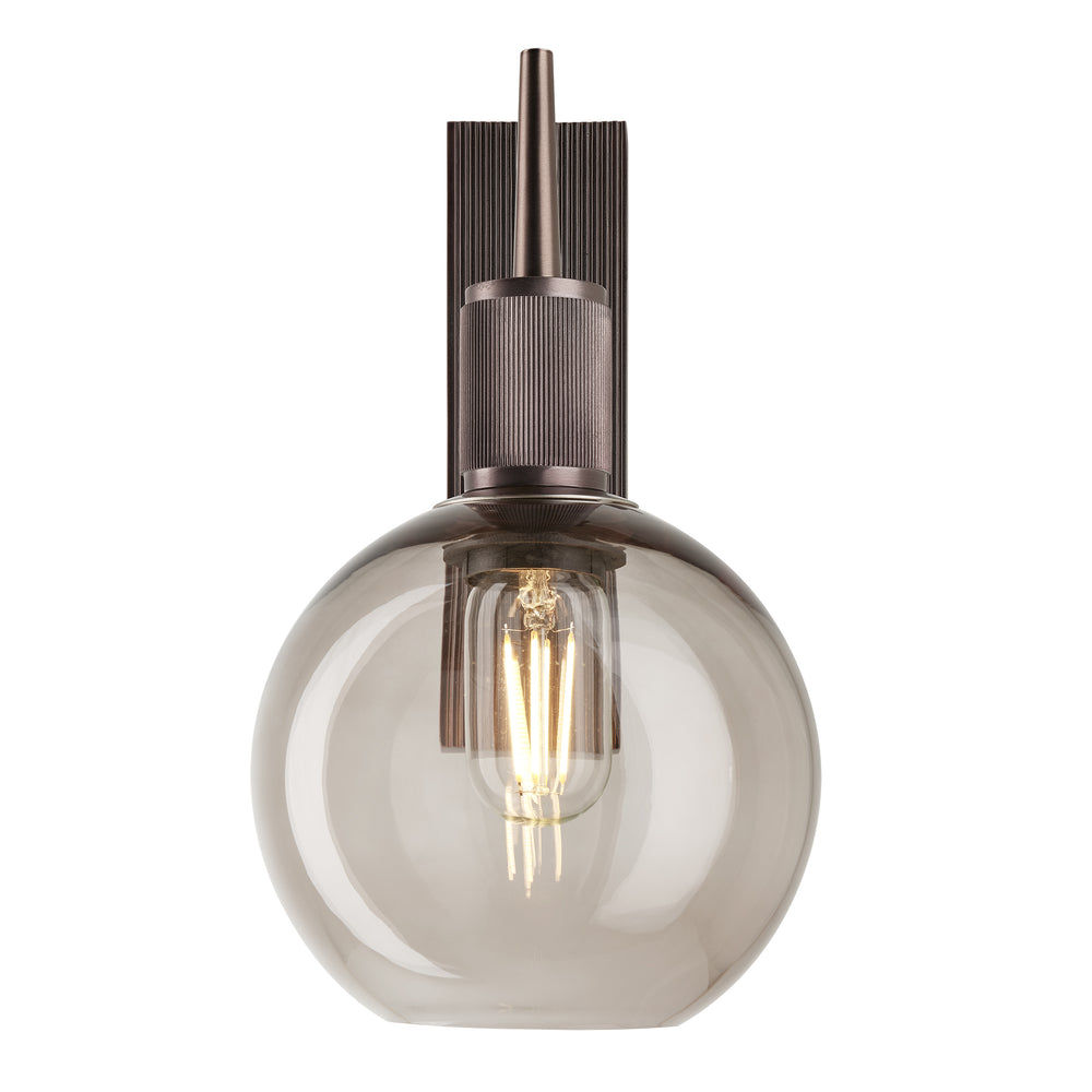 Henley Smoked Glass Globe Wall Light 7 Inch Mocha featuring a single smoked glass globe with a bronze holder front view