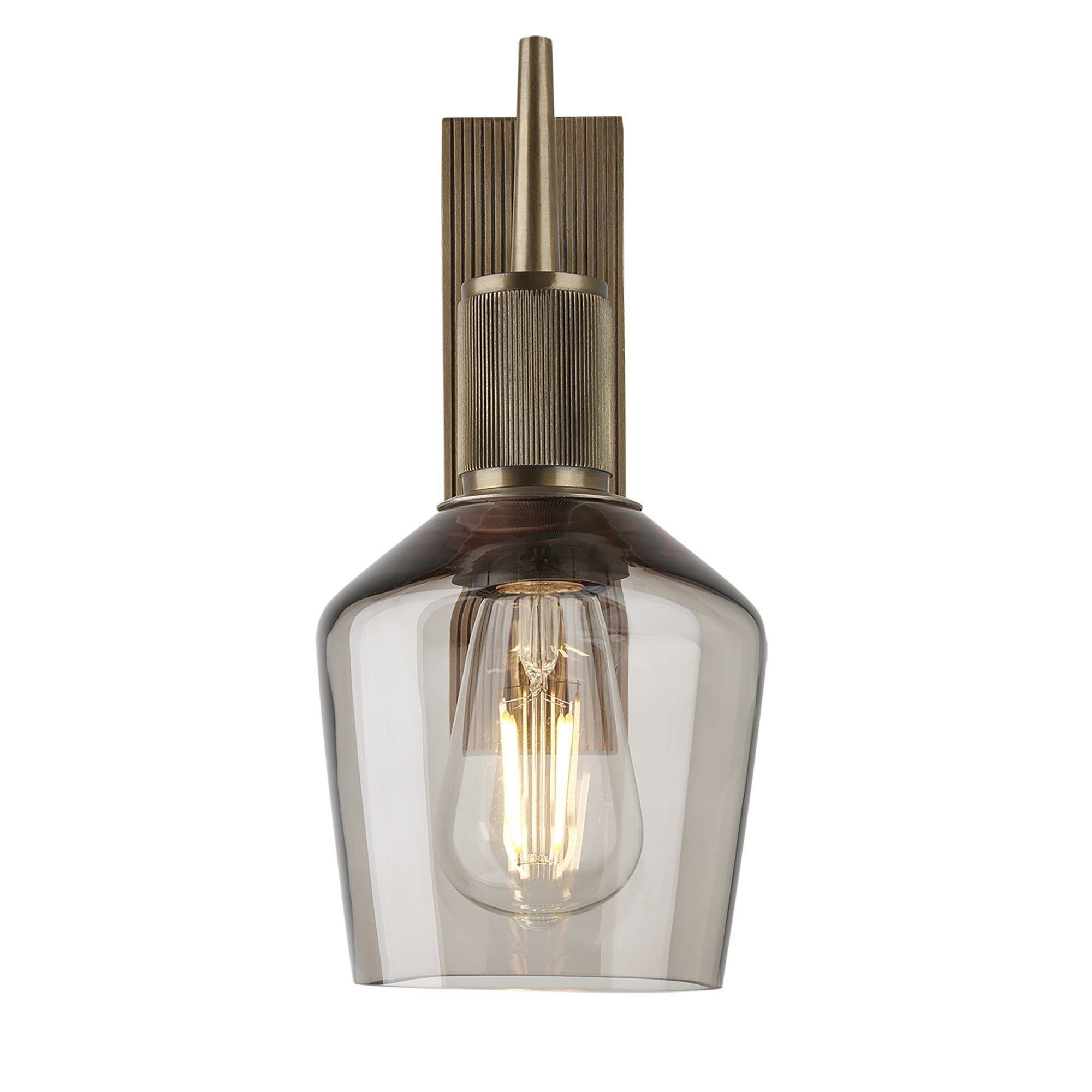 Henley Smoked 5 Inch Glass Schoolhouse Wall Light with Brass holder