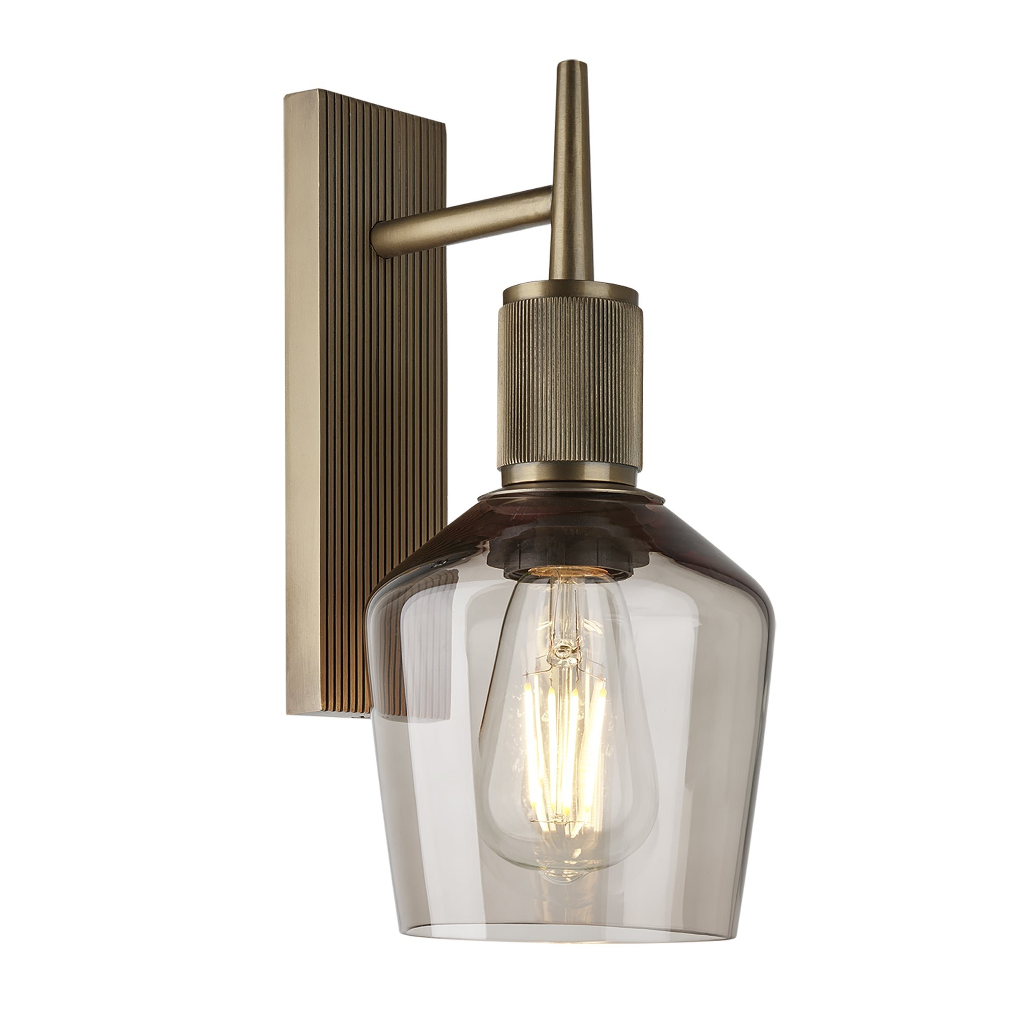 Henley Smoked 5 Inch Glass Schoolhouse Wall Light with Brass holder