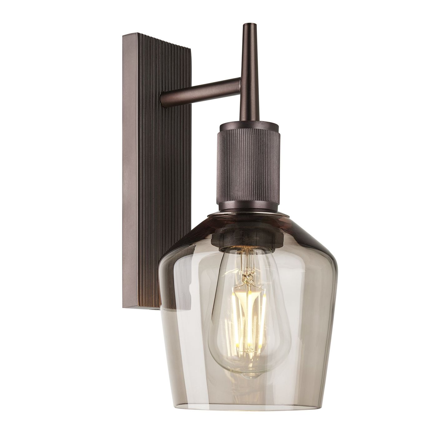 Henley Smoked Glass Schoolhouse Wall Light 5.5 Inch Mocha featuring a single smoked glass shade with a bronze holder side view