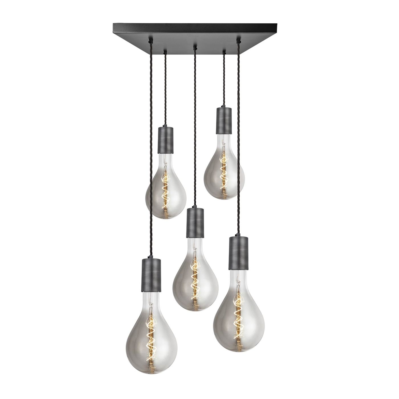 Sleek Large Edison Square Cluster Lights - 5 Wire – Pewter Industville SL-LE-5WSQCL-P
