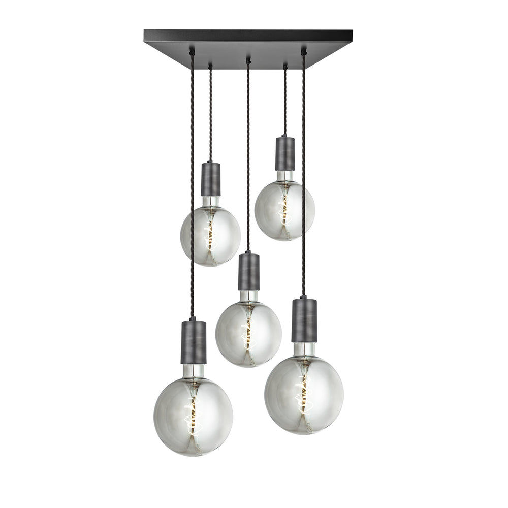 Sleek Large Edison Square Cluster Lights - 5 Wire – Pewter Industville SL-LE-5WSQCL-P