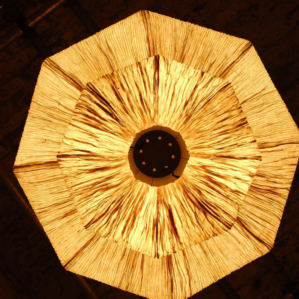 Epping Ring Paper Pendant Light in Ivory in small and large size combined lit up