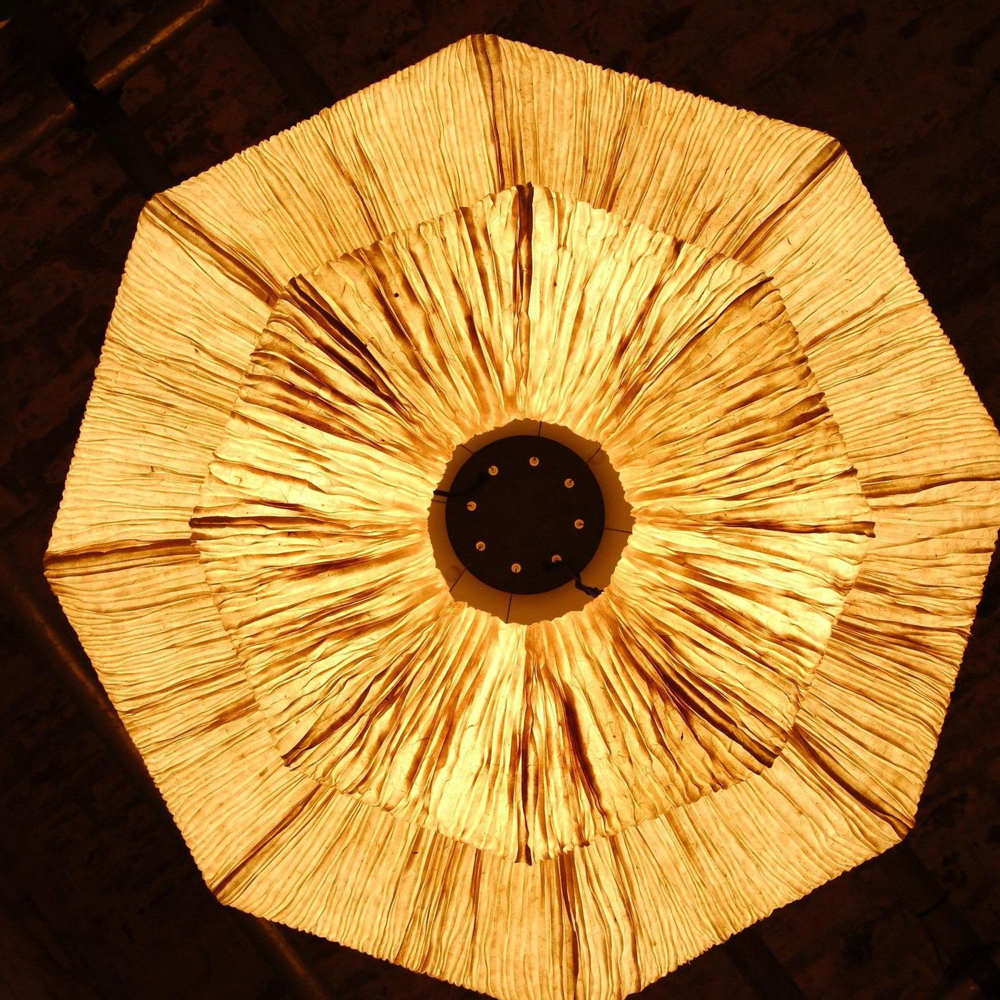 Epping Ring Paper Pendant Light in Ivory in small and large size combined lit up