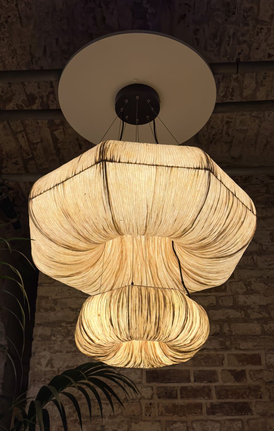 Epping Ring Paper Pendant Light in Ivory in small and large size combined lit up