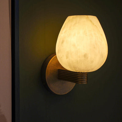 Corby Cast Alabaster Tulip Wall Light  - 5 Inch - Aged Brass - Bathroom Lights - Industville Lighting UK