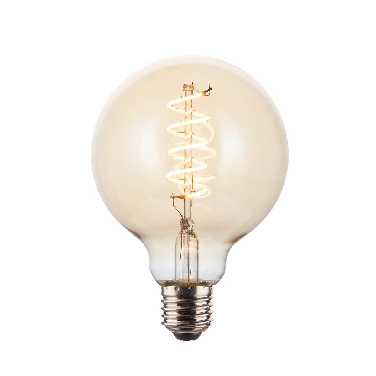LED Edison Spiral Old Filament Dimmable Bulb - 5W E27 Small Globe G95 - Amber