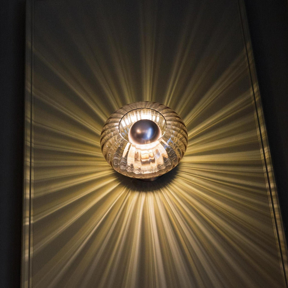 Chelsea Glass Round Diffuser Wall Light Flush Mount with Ribbed Mocha Glass and Bronze Wall Holder