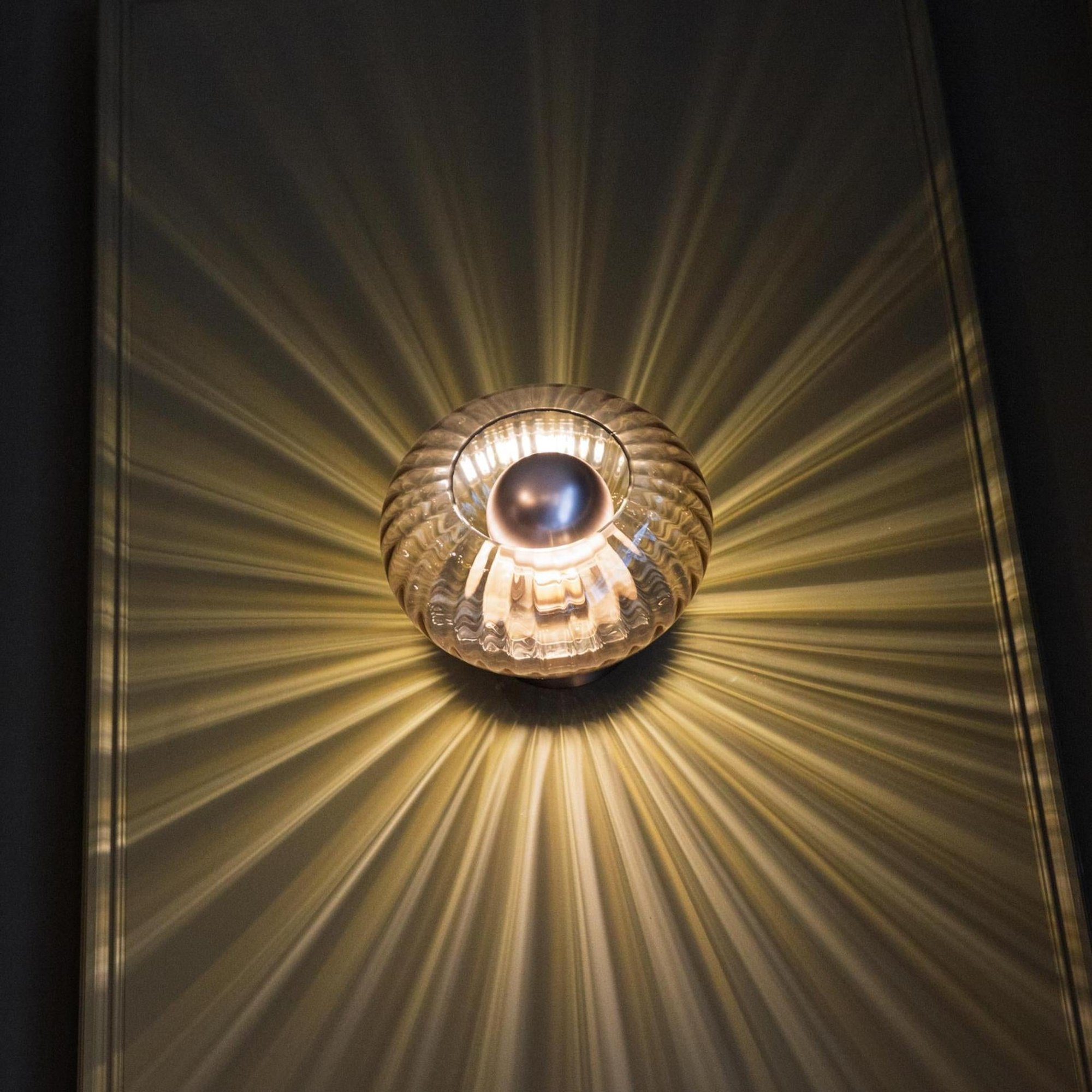 Chelsea Glass Round Diffuser Wall Light Flush Mount with Ribbed Mocha Glass and Bronze Wall Holder