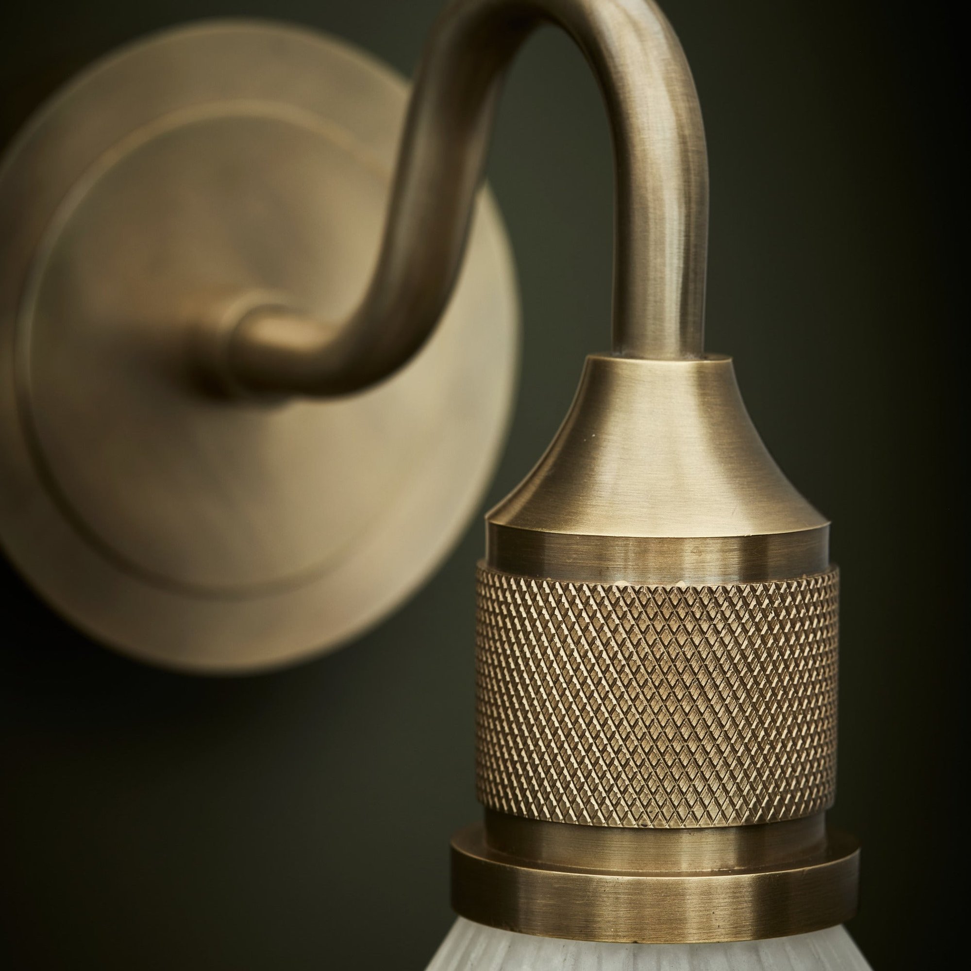 Noho Glass Schoolhouse Swan Neck Wall Light with Brass Holder - 5.5 Inch - Opal