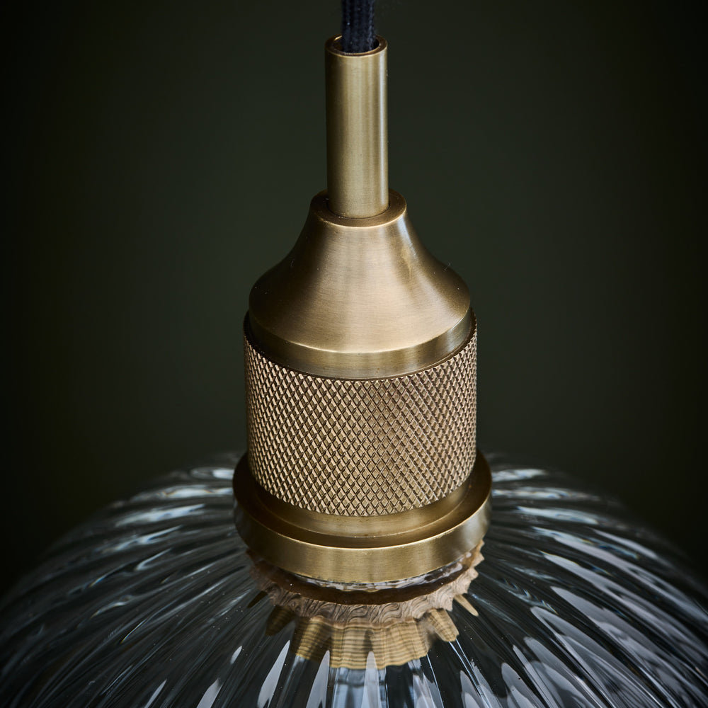 Noho Glass Ribbed Globe Pendant Light - 6 Inch with Brass Holder