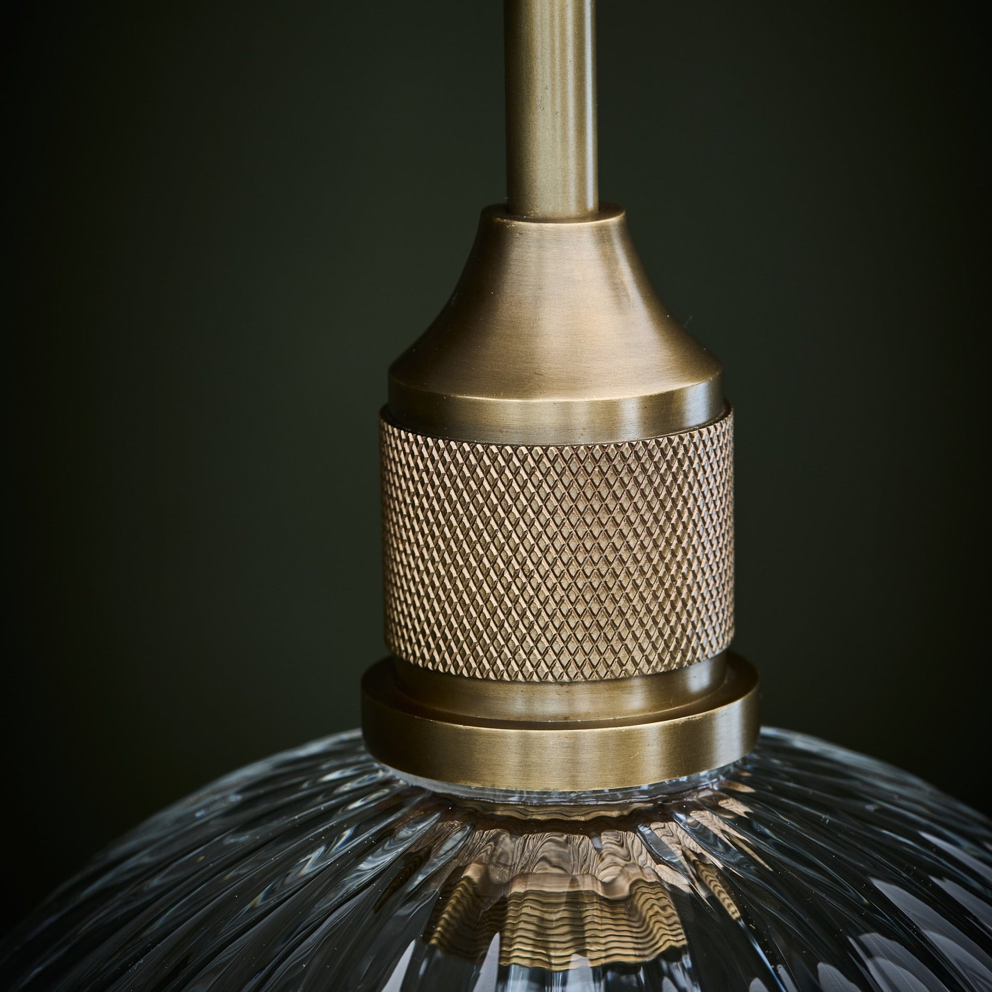 Noho Glass Ribbed Dome Pendant Light - 8 Inch with Brass Holder