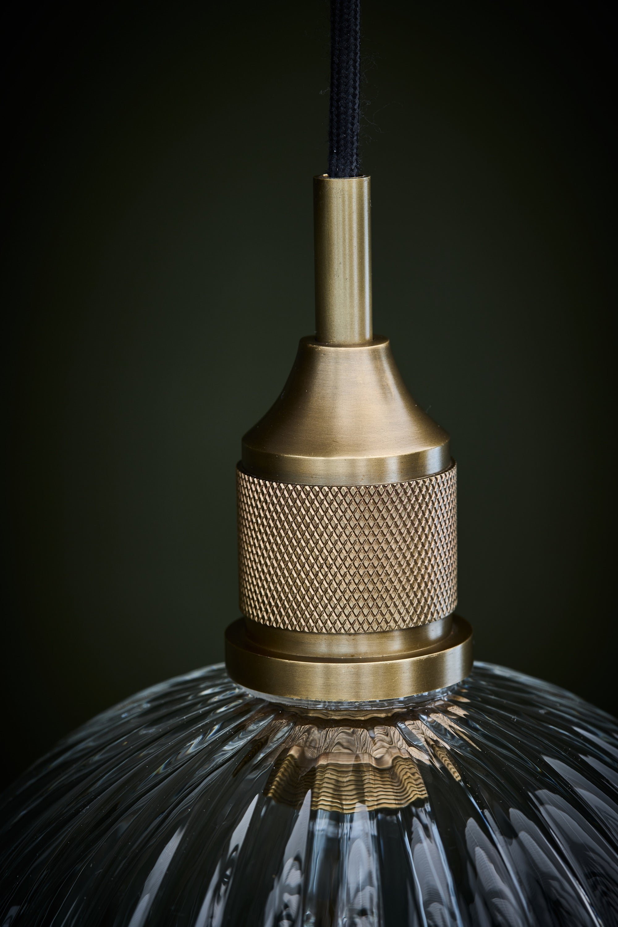 Noho Glass Ribbed Tulip Pendant Light - 9 Inch with Brass Holder