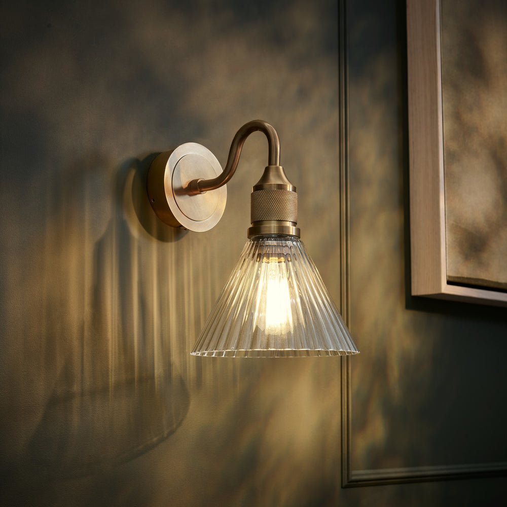 Noho Glass Funnel Swan Neck Wall Light - 7 Inch with Brass Holder