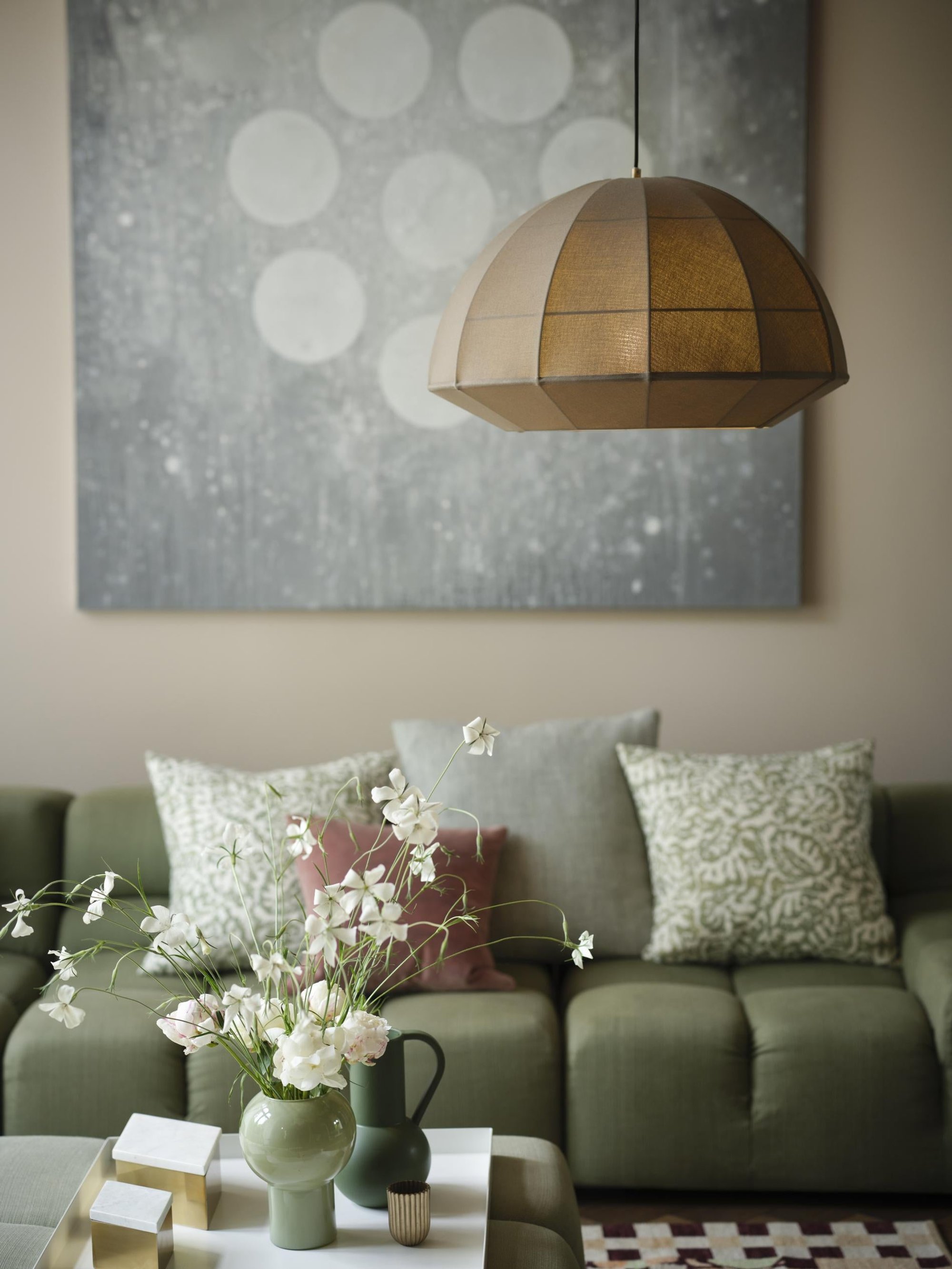 Burnham Fabric Wide Dome Pendant Light in 24 Inch with Olive Green Finish