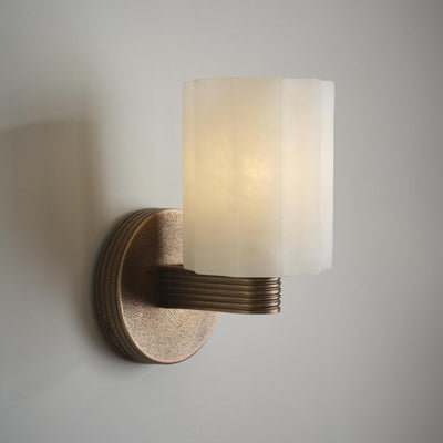 Corby Cast Alabaster Fluted Cylinder Wall Light - 4 Inch - Aged Brass - Voucher Applicable - Industville Lighting UK