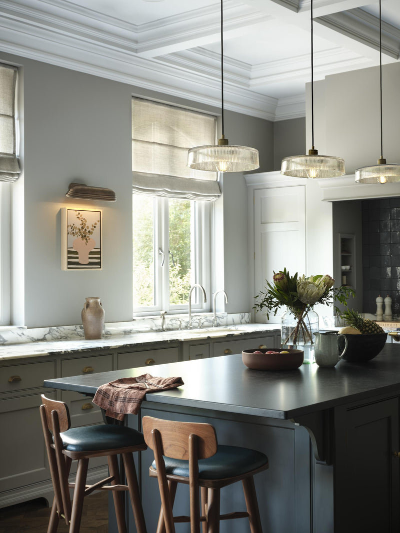 Albany Glass Ribbed Dish Pendant Light - 12 Inch - Clear - Ceiling Lights - Industville Lighting UK