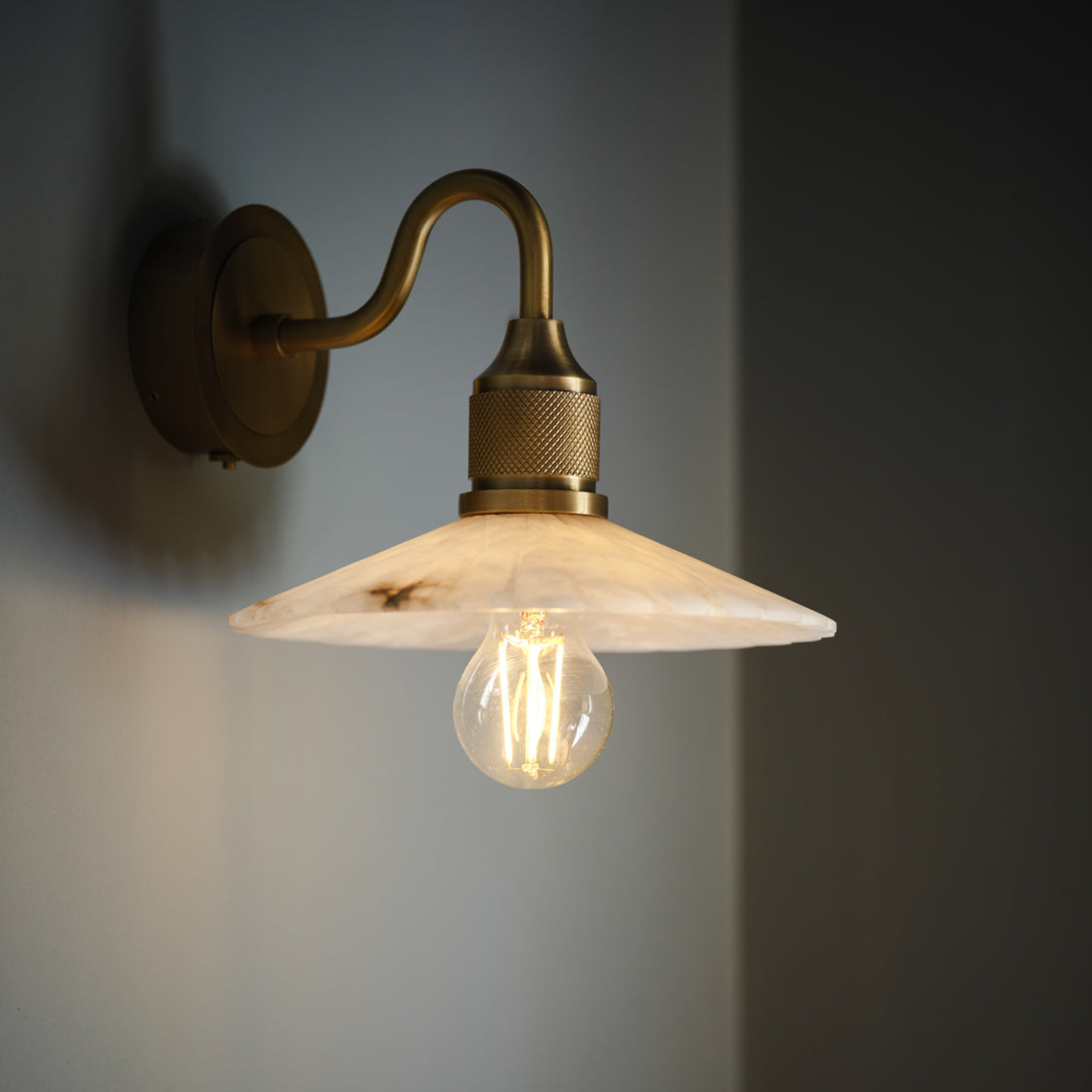 Noho Alabaster Fluted Slope Swan Neck Wall Light in 9 Inch