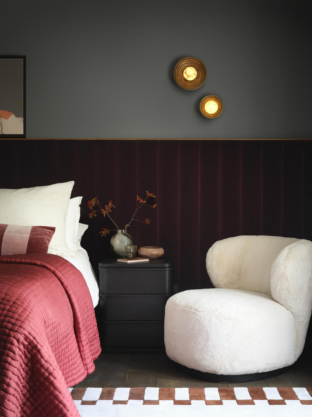 Corby Cast Diffuser Wall Lights in Bedroom setting 