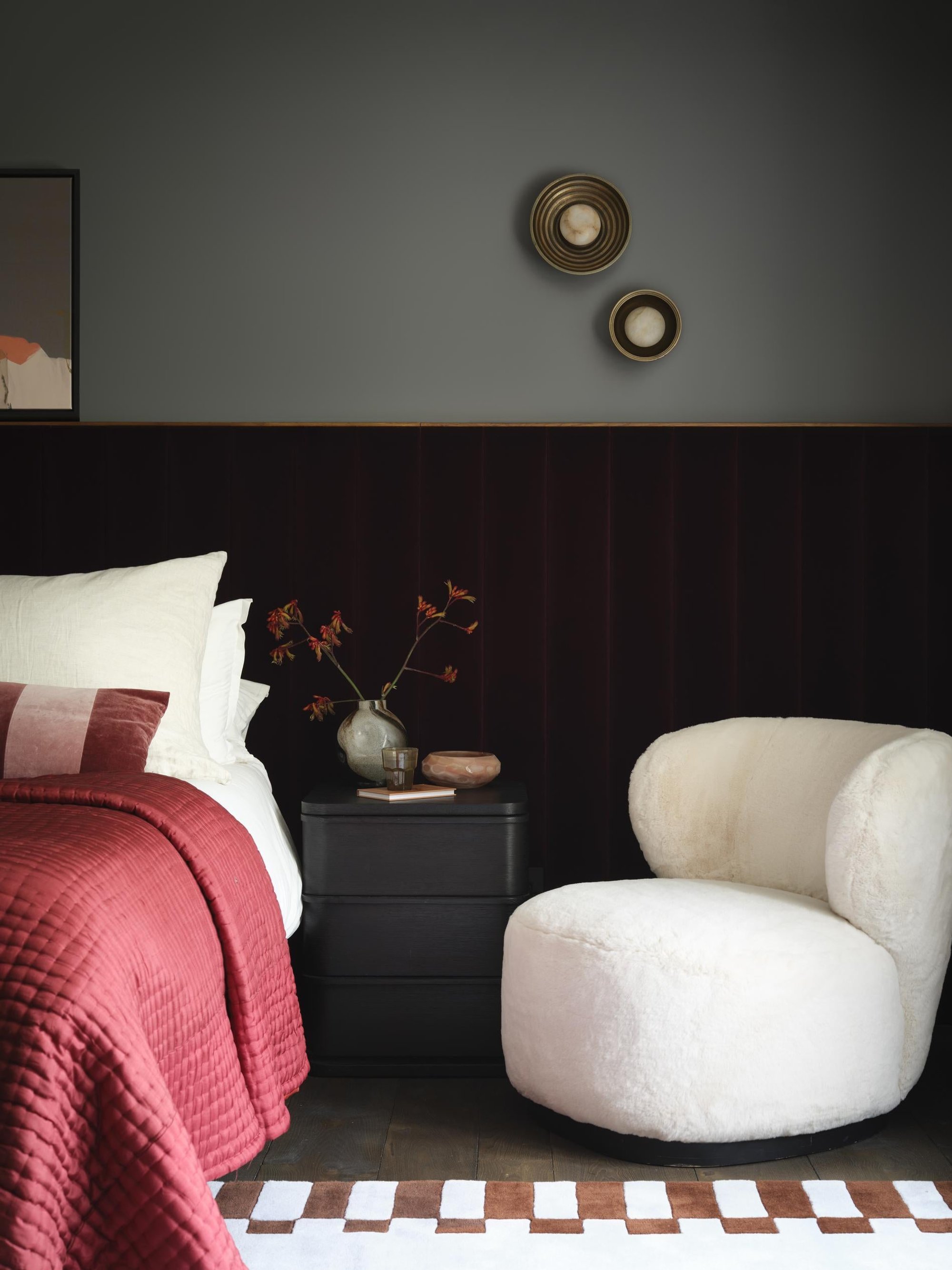 Corby Cast Stepped Diffuser Wall Lights in Bedroom Setting
