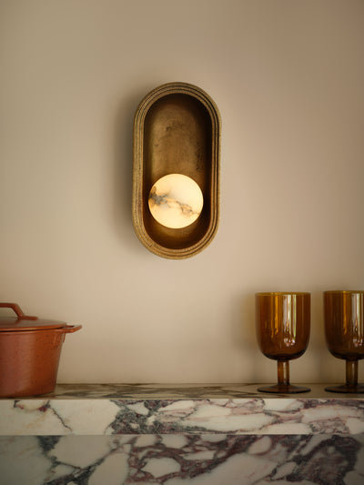 Corby Cast & Alabaster Oval Wall Light - 5 Inch - Aged Brass - Industville Lighting UK