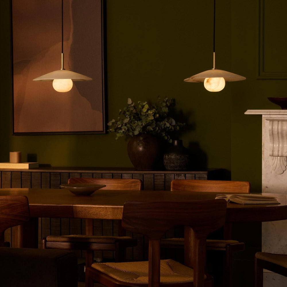 Alabaster Slope Pendant Light in 12 Inch with Brass Holder