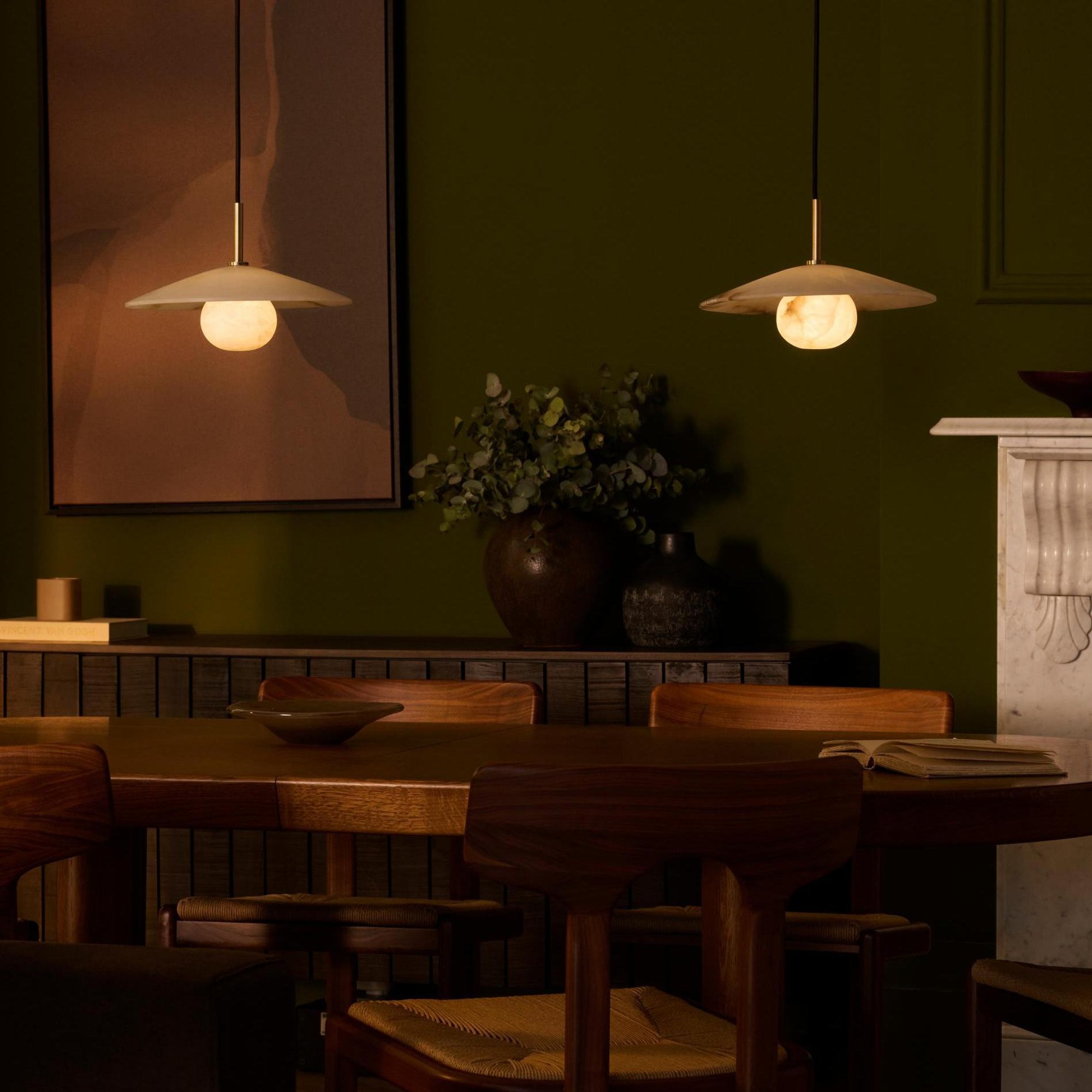 Alabaster Slope Pendant Light in 12 Inch with Brass Holder