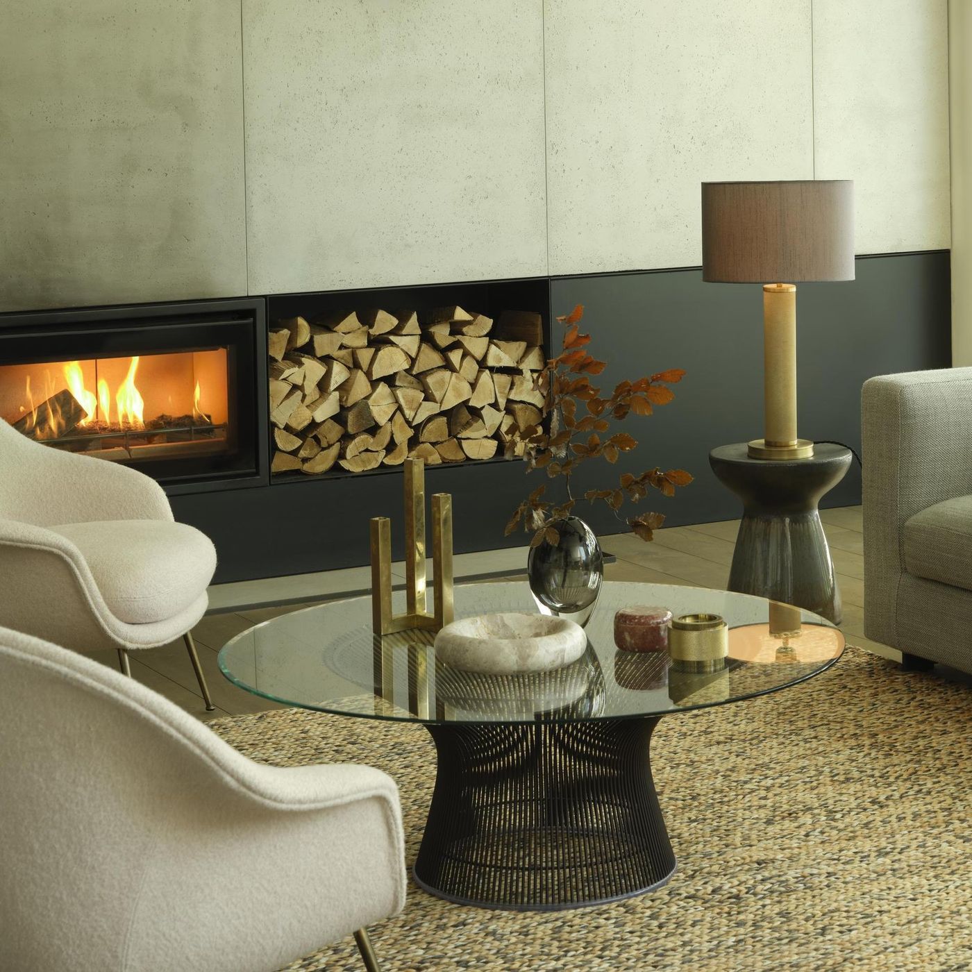 Knurled Pillar Table Lamp - Brass - Livingroom