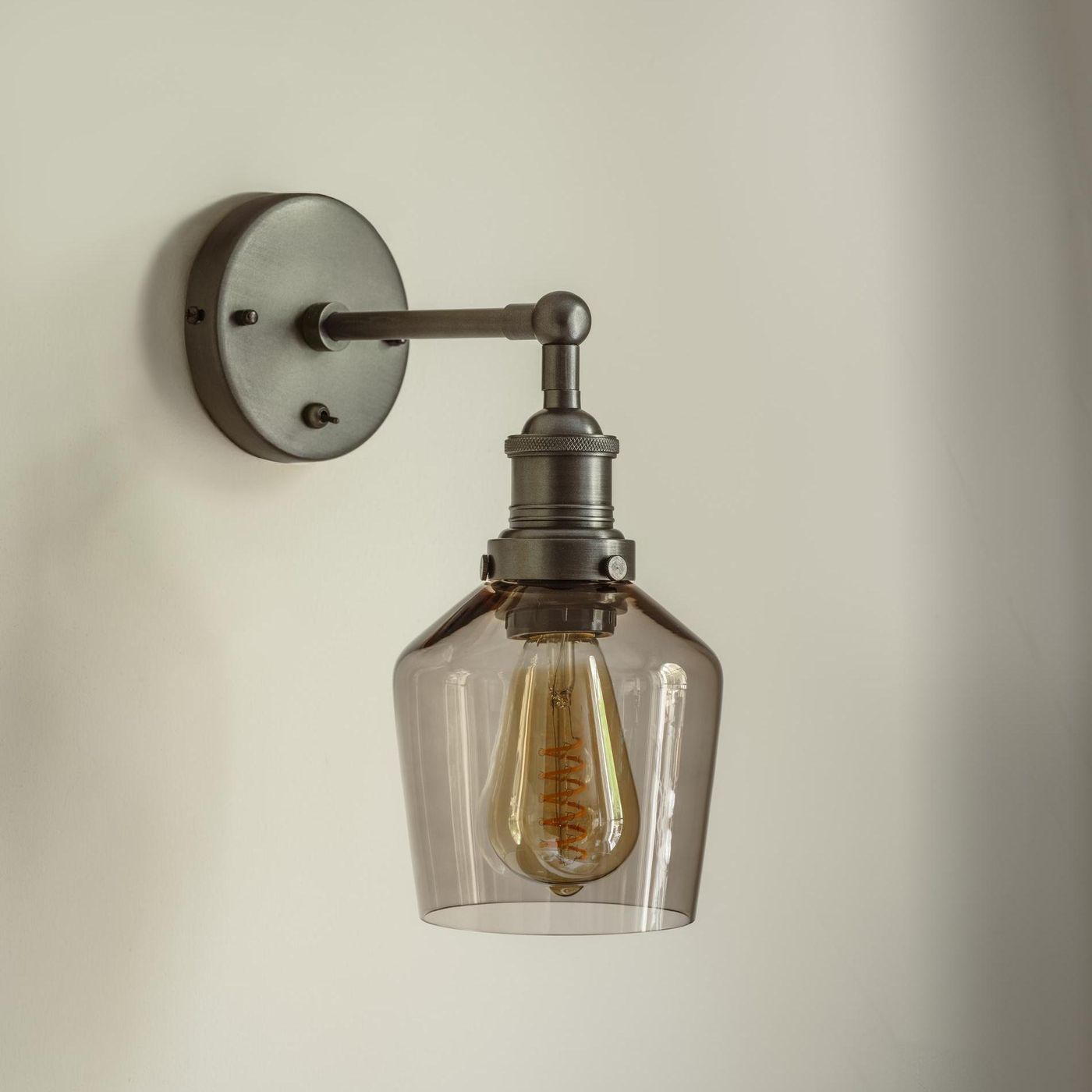 Smoked Glass Mocha with Pewter Holder Wall Light Schoolhouse Pewter Holder Brooklyn BR-SGL-SHWL5-MO-PH