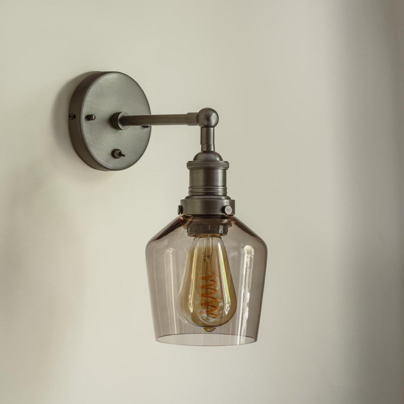 Smoked Glass Mocha with Pewter Holder Wall Light Schoolhouse Pewter Holder Brooklyn BR-SGL-SHWL5-MO-PH