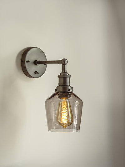 Brooklyn Smoked Glass Schoolhouse Shade with Pewter Holder