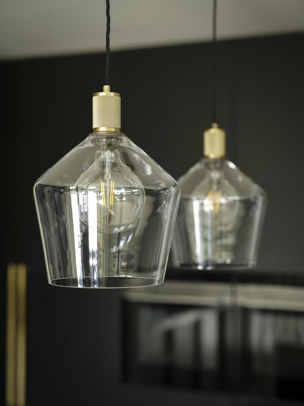 Knurled Clear Glass Schoolhouse Shade in 10 inch with Brass Holder