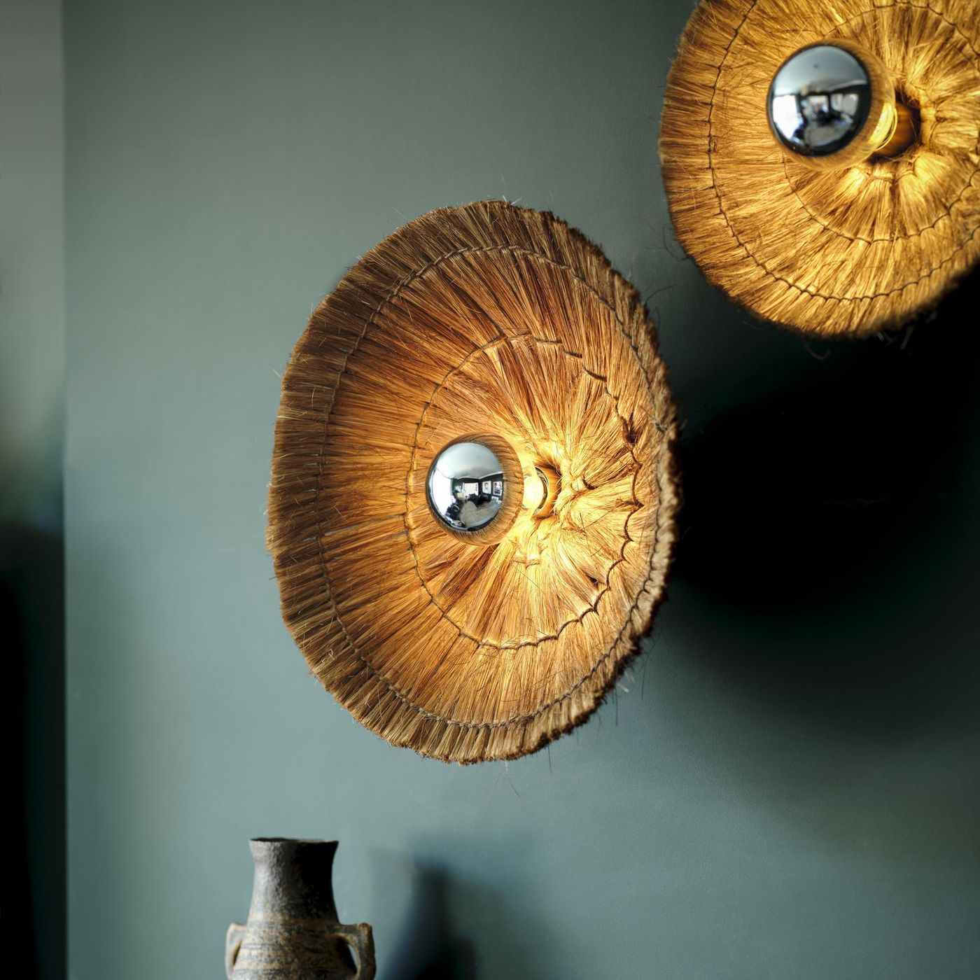 Moonj Natural Grass Round Wall Light Flush Mount - Brown