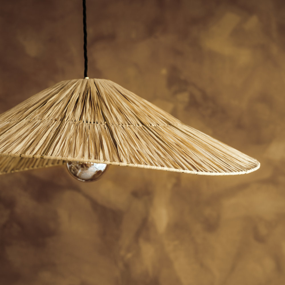 Raffia Ceiling Pendant Light - Hat - Natural 