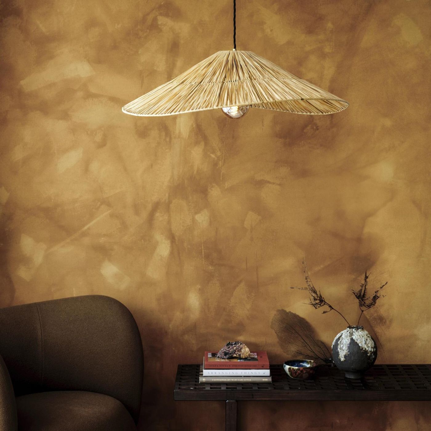 27 InchRaffia Ceiling Pendant Light - Hat - Natural